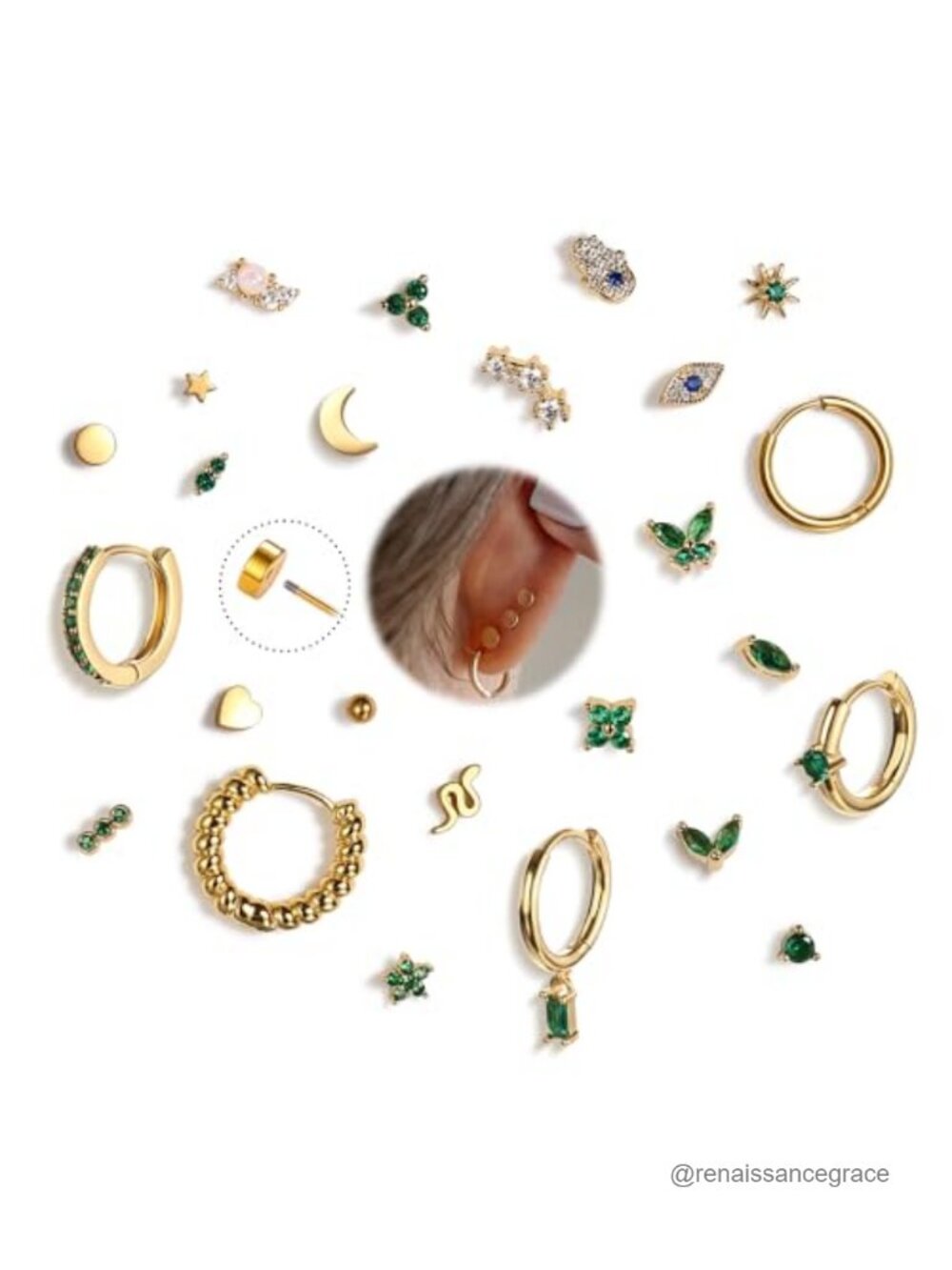 25pcs Hypoallergenic Surgical Steel Flat Back Earrings Set Cartilage Hoop Stud